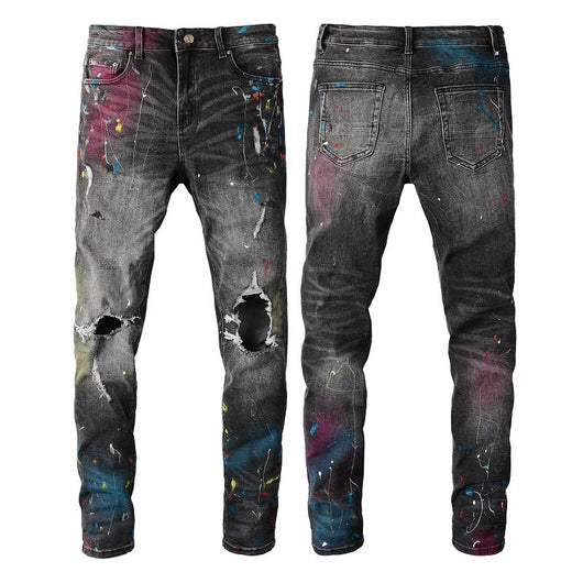 Jeans Rotos para Hombre con Diseño Splash de Tinta y Graffiti - Image 8