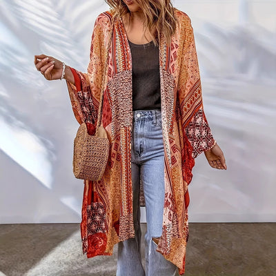 Cardigan Bohemio Capa Murciélago con Estampado Azteca - Image 4