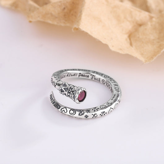 Anillo de Plata 925 Estilo Industrial Retro con Diamante Rojo para Mujer - Image 6