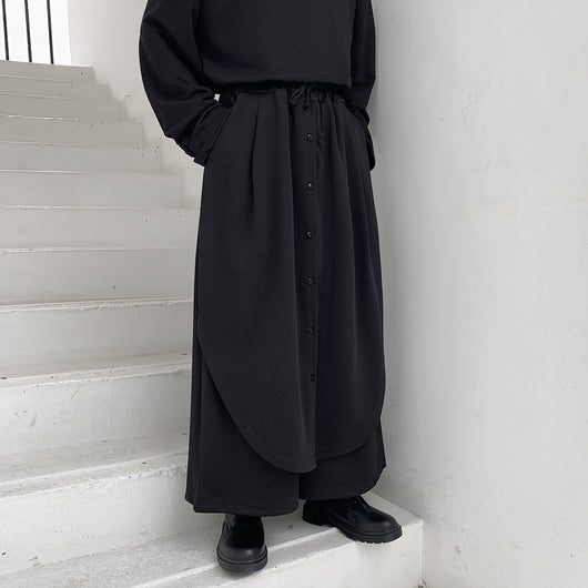 Pantalones Anchos para Hombre con Botones Superpuestos en Negro