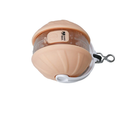 Light blue and white automatic rolling cat toy ball with a purple faux tail, featuring a power button. - Image 12