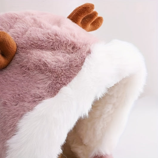 Gorro Infantil Cálido con Orejas de Conejo y Astas de Venado - Conjunto con Bufanda Polar para Niñas - Image 4
