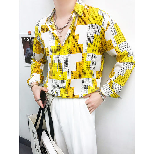 Camisa Manga Larga Estampada con Contraste de Colores para Hombre - Image 9