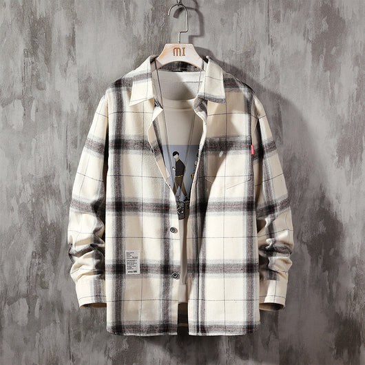 Camisa Cuadriculada Hombre Manga Larga Estilo Coreano Moderno - Image 4