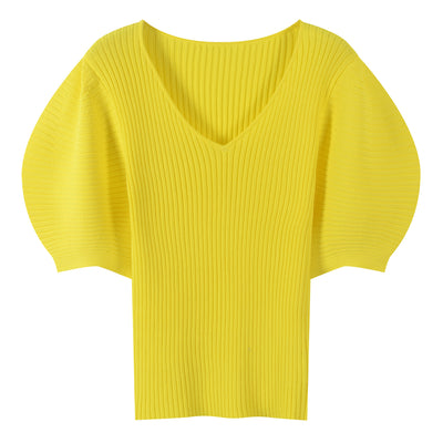 Blusa de Punto Escote en V con Mangas Abullonadas Holgadas - Image 4