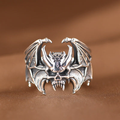 Anillo Abierto Calavera Murciélago en Plata S925 - Estilo Retro Personalizado - Image 2