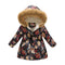 Chaqueta de Algodón Acolchada con Cuello de Pelaje y Capucha - Diseño Cartoon Infantil