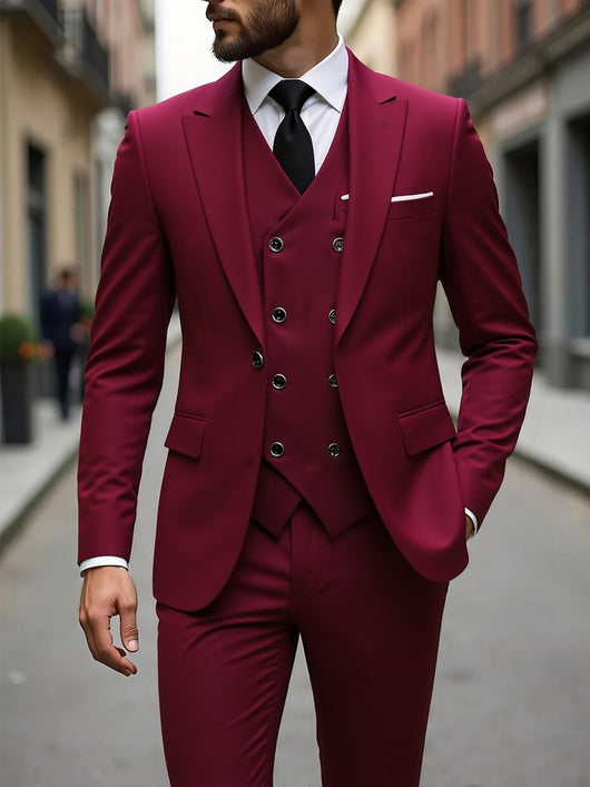 Traje de Negocios Tres Piezas Doble Botonadura para Hombre - Image 26