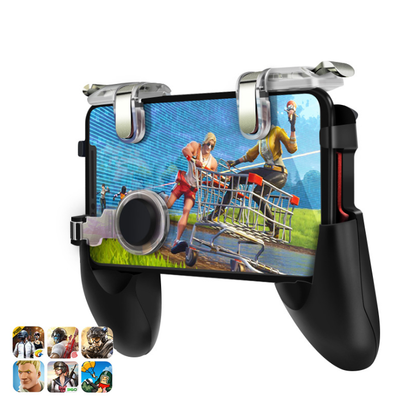Black mobile gaming controller with 'BATTLEGROUNDS' text, featuring two top triggers and ergonomic hand grips. - Image 23