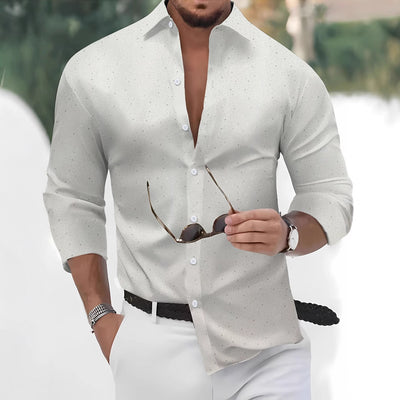 Camisa Casual de Manga Larga con Estampado Lunares Bronceado - Image 4