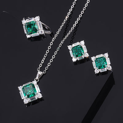 Conjunto de Anillo Plata 925 Esmeralda y Diamante Princesa Cuadrado - Image 7