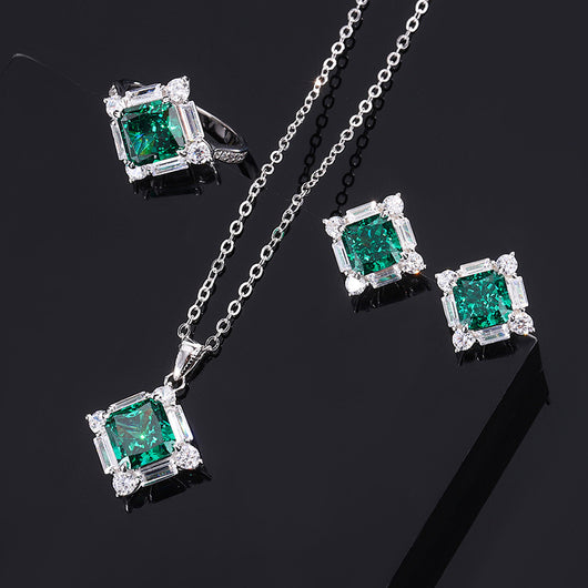 Conjunto de Anillo Plata 925 Esmeralda y Diamante Princesa Cuadrado - Image 7