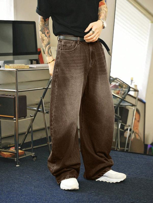 Jeans Hombre Marrón Desteñido Corte Flare Relajado - Image 5