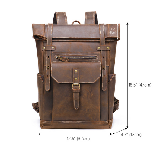 Mochila de Cuero Vintage Crazy Horse para Hombre - Image 12