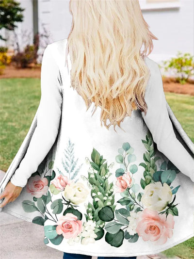 Abrigo Trinchera Floral Otoñal Estampado, Cuello en V, Largo Medio - Image 5