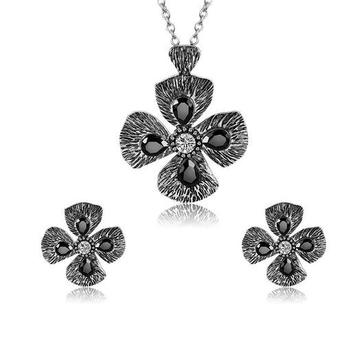 Conjunto de Collar y Aretes Trébol de Cuatro Hojas Estilo Retro - Image 2