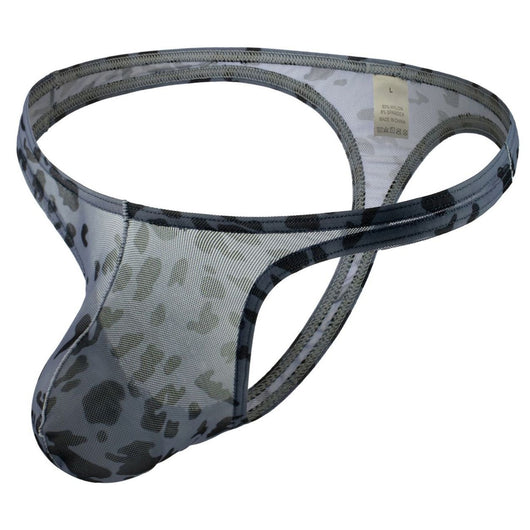 Bóxer Sexy Estampado Leopardo Malla T-back Cintura Baja
