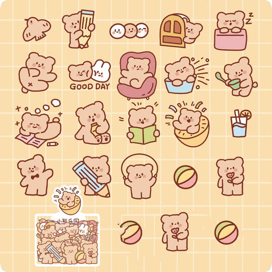 40-piece pack of cute white bunny PET stickers with pink outlines, showing the bunny in various activities like driving, fishing, and holding flowers, on a pink - Image 9