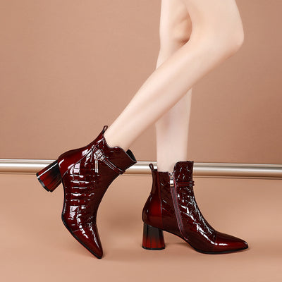 Botas Cortas de Tacón Alto para Mujer e Infantil - Invierno con Forro de Terciopelo - Image 4