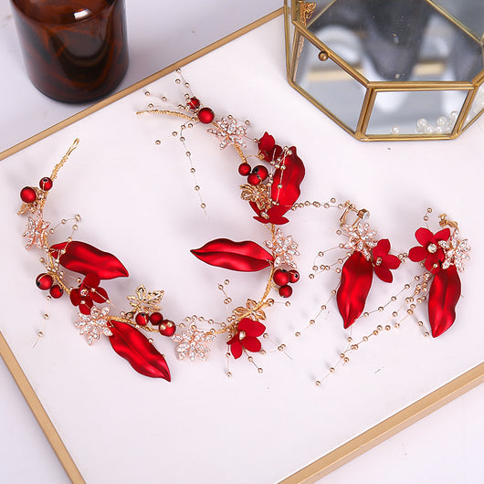 Juego de Pasadores Florales Rojos y Accesorios para el Cabello para Mujeres - Image 11