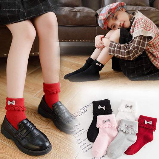 Calcetines de Algodón Peinado con Lazo para Niñas - Image 2