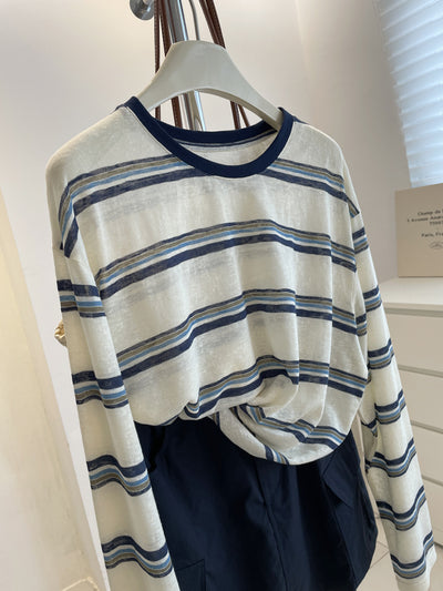 Blusa Retro a Rayas con Cuello Clásico - Suéter Holgado y Estilizador para Mujer - Image 11