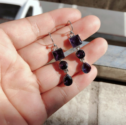 Aretes de Plata 925 Amatista Colgantes Elegantes para Mujer - Joyería de Moda - Image 2