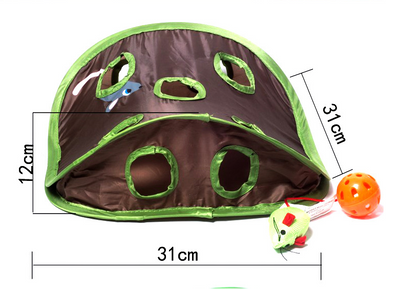 Brown and green cat interactive toy with nine mouse holes and a gray mouse graphic for hide and seek play. - Image 5