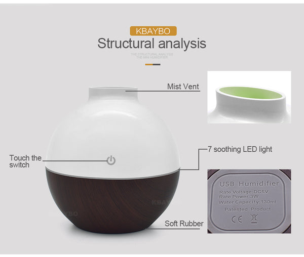 Humidificador Silencioso de Escritorio con Diseño Veta de Madera