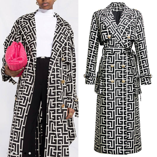 Gabardina Larga Negra Estampada - Image 5