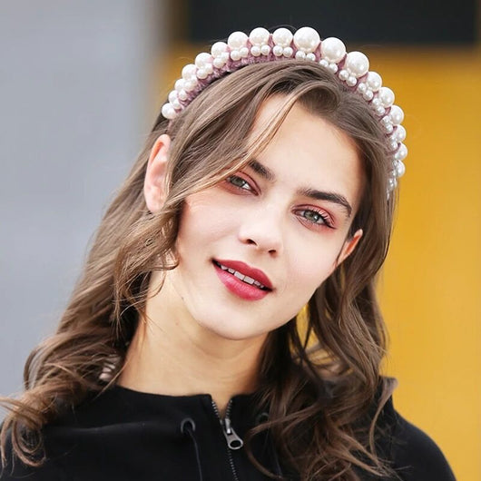Diadema de Terciopelo con Perlas - Ancho Elegante