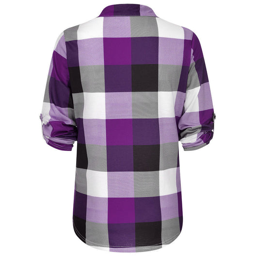 Camisa Casual de Cuadros con Escote en V y Mangas Largas - Image 26
