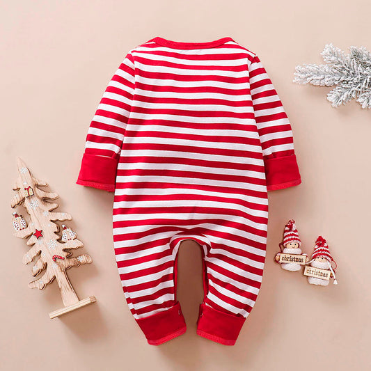 Mameluco Navideño Infantil con Rayas y Bordado de Papá Noel - Image 2