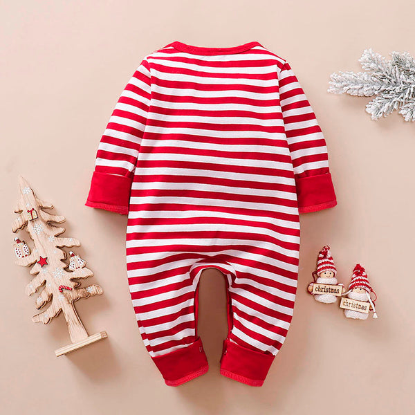 Mameluco Navideño Infantil con Rayas y Bordado de Papá Noel