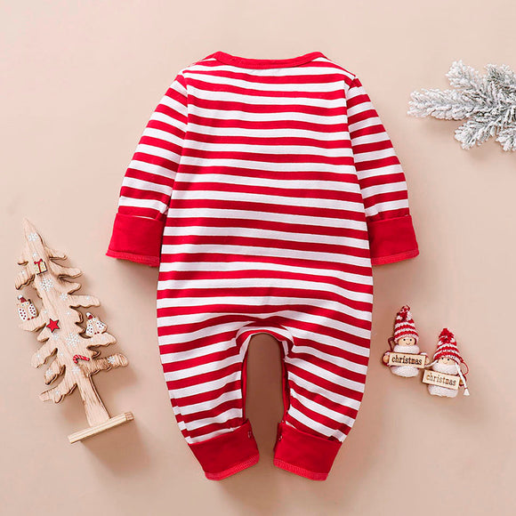 Mameluco Navideño Infantil con Rayas y Bordado de Papá Noel