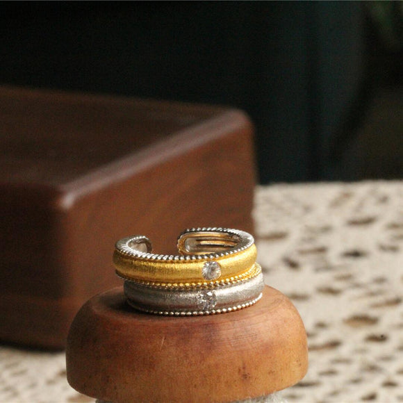 Anillo de Plata 925 Bañado en Oro con Acabado Satinado