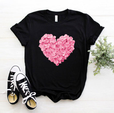 Playera rosa estampada con corazones y flores para mujer - Image 11