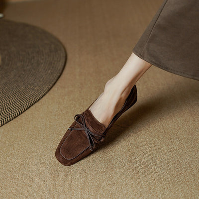Zapatos de Tacón Grueso con Punta Cuadrada y Moño - Comodidad Premium en Cuero Dividido - Image 19