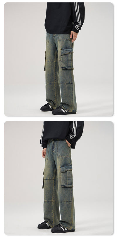 Pantalones Vaqueros Vintage Estilo Americano con Múltiples Bolsillos - Image 12