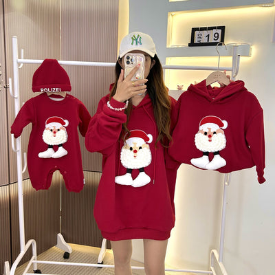 Conjunto Navideño Familiar: Pijama Polar con Capucha para Padres e Hijos