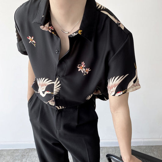 Camisa Retro Estilo Chino con Grúa para Hombre - Manga Corta Verano - Image 8