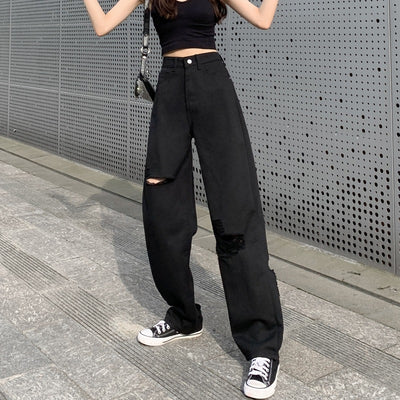 Jeans Negros Anchos Rotos para Verano Mujer - Image 4