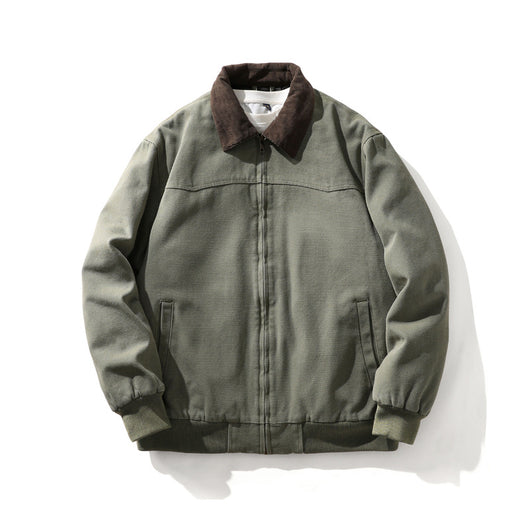 Chaqueta Vintage Americana para Hombre con Cuello Solapa y Tela Gruesa Desgastada - Image 4