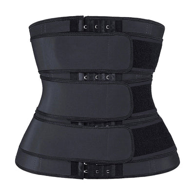 Grey and black women's waist trainer with multiple hook-and-eye closures and adjustable velcro straps. - Image 7