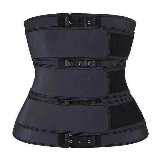 Grey and black women's waist trainer with multiple hook-and-eye closures and adjustable velcro straps. - Image 7