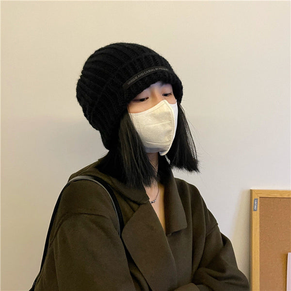 Gorro Mujer Invierno Lana con Detalle de Red Tendencia Cabezas Grandes