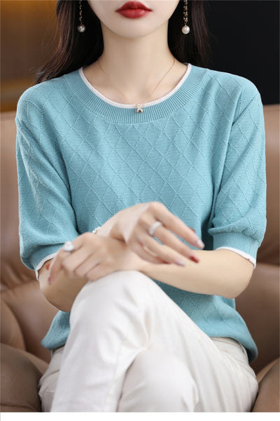 Blusa Tejida de Algodón 100% Manga Corta Suelta Efecto Reductor para Mujer - Image 13
