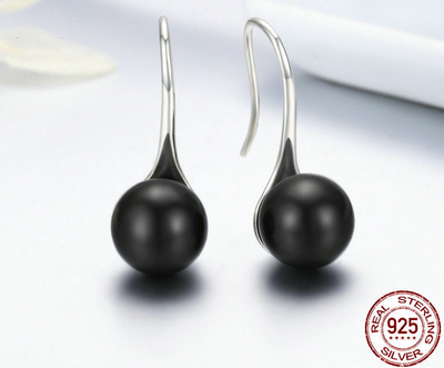 Aretes de Plata Esterlina S925 con Perla Negra - Diseño Personalidad Femenino - Image 3