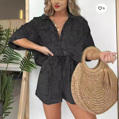 Conjunto de Verano Mujer: Camisa Suelta con Mangas Murciélago y Short con Cordón - Image 4