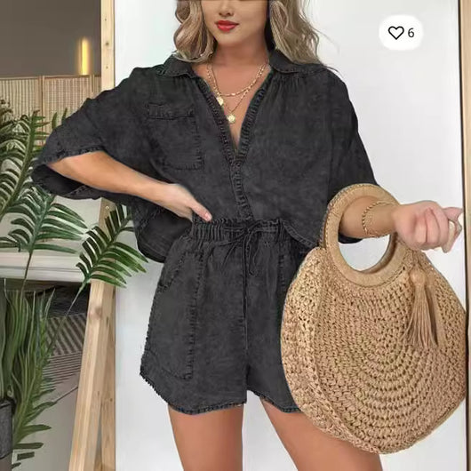 Conjunto de Verano Mujer: Camisa Suelta con Mangas Murciélago y Short con Cordón - Image 4